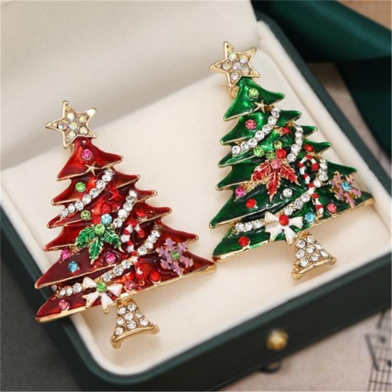 Rhinestones Christmas Crystal Jewelry Gifts Christmas Tree Pins Multi-Colored Christmas Brooch Pins Set for Women & Girl