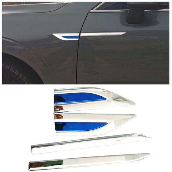 Car Fender Trim Mirror Polishing Stainless Steel Chrome+Blue Decoration Cover