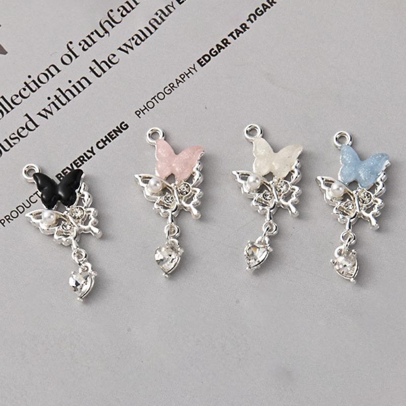 5Pcs Simple Alloy Zircon Resin Pearl Inlaid With Butterfly Pendant Diy Bracelets Necklaces Jewelry Accessories