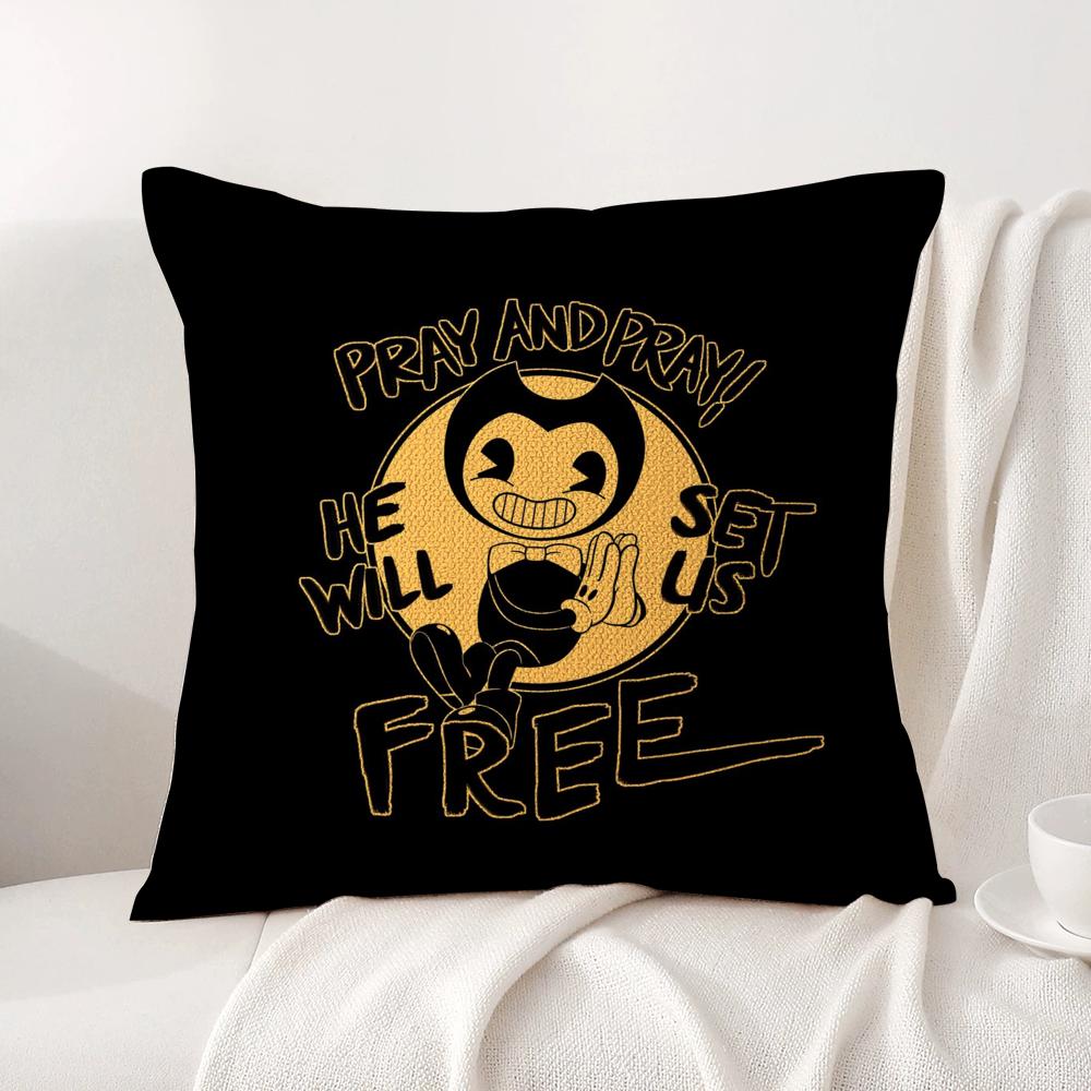 B-Bendy M-Machine B-Batim Cushion Cover Summer Coolness Linen Fabric Double-Sided Printing Pillow Case Sofa Home Decor Gift