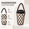 Reusable Woven Coffee Cup Holder Handmade Mesh Water Bottle Carry Bag with Shoulder Strap for Walking Office Picnic Travel