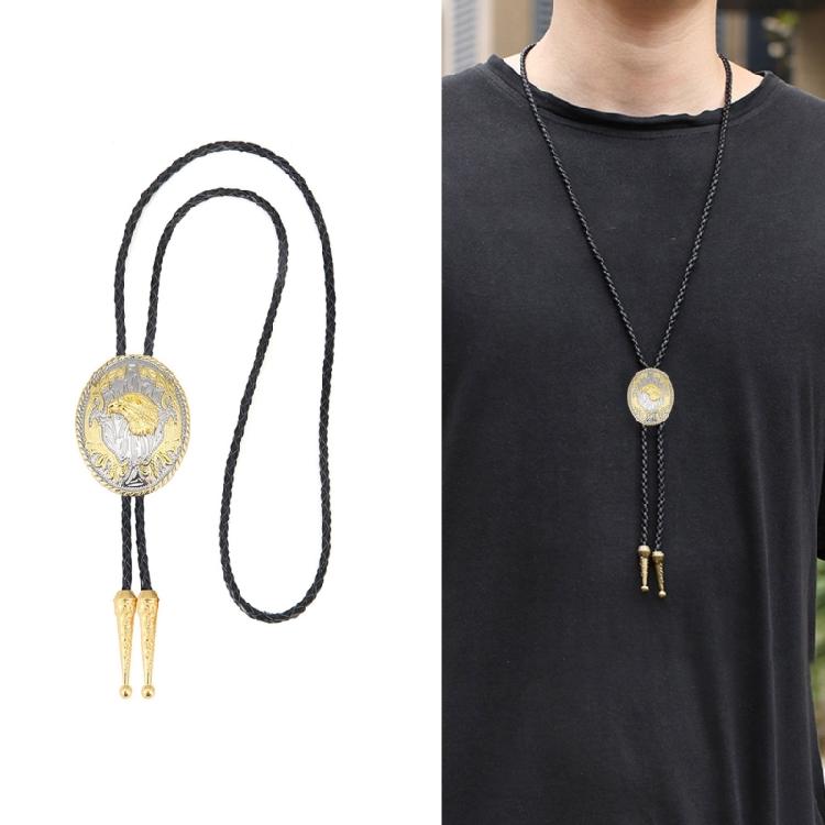 Classical Bolo Tie for Women Men Vintage Carved Head Disc Necktie Western PU Rope Necklace Shirt Tie for Formal Event