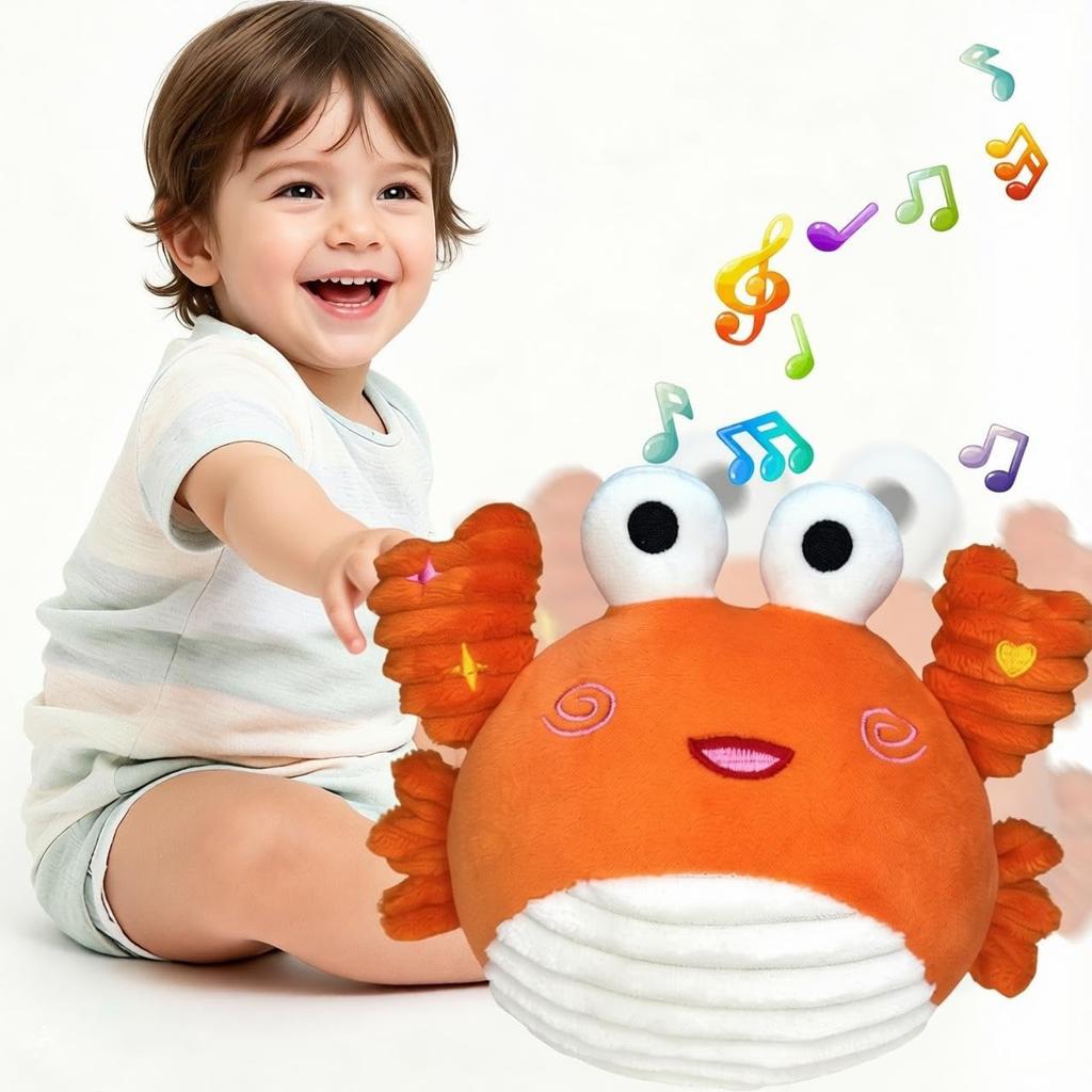 TENGEE Crab and Octopus Toy for 3-Year-Olds, with Voice Recording and Music Playback, Battery Operated, Promotes Talking, Soft Fabric, Perfect for Bir