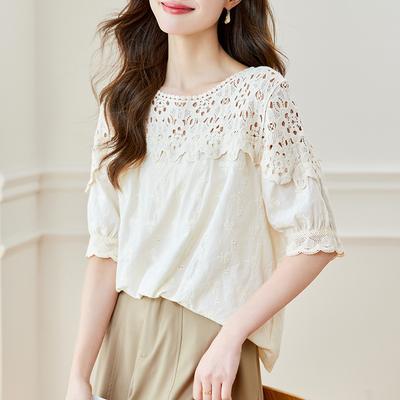 Lace Hollow Short-sleeved Shirt for Women In Summer New Design Niche Top Chic Shirt