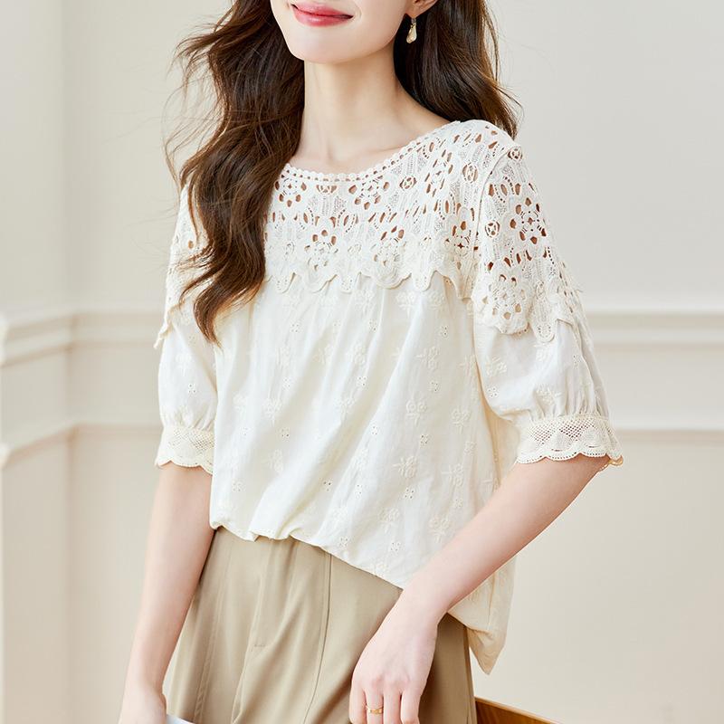

Lace Hollow Short-sleeved Shirt for Women In Summer New Design Niche Top Chic Shirt M