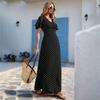 Abito Maxi da Donna a Pois con Scollo a V e Maniche Corte, Vestibilità Fluida con Dettagli in Vita e Tessuto Leggero per l'Uso Quotidiano