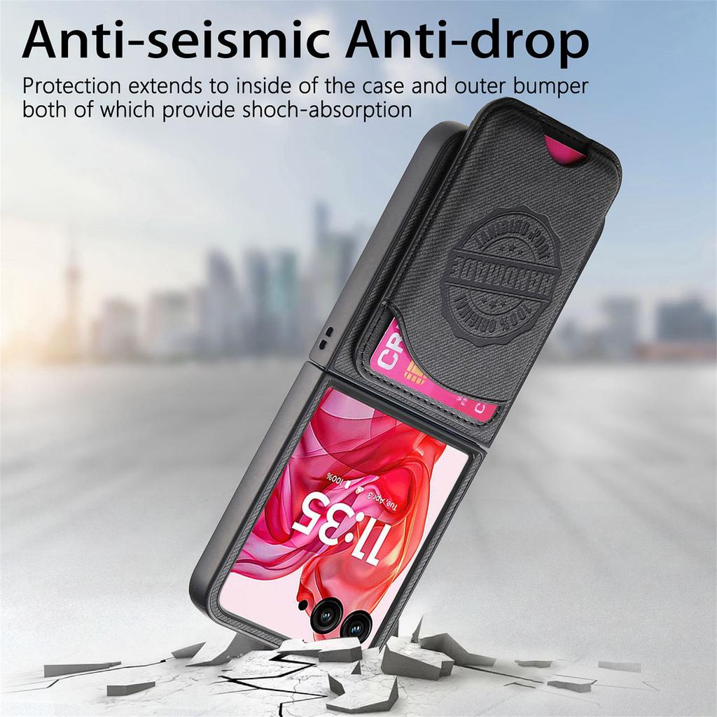 For Motorola Razr 50 Ultra 5G Case with Card Bag Compatible with MagSafe Denim Texture Leather Back Cover