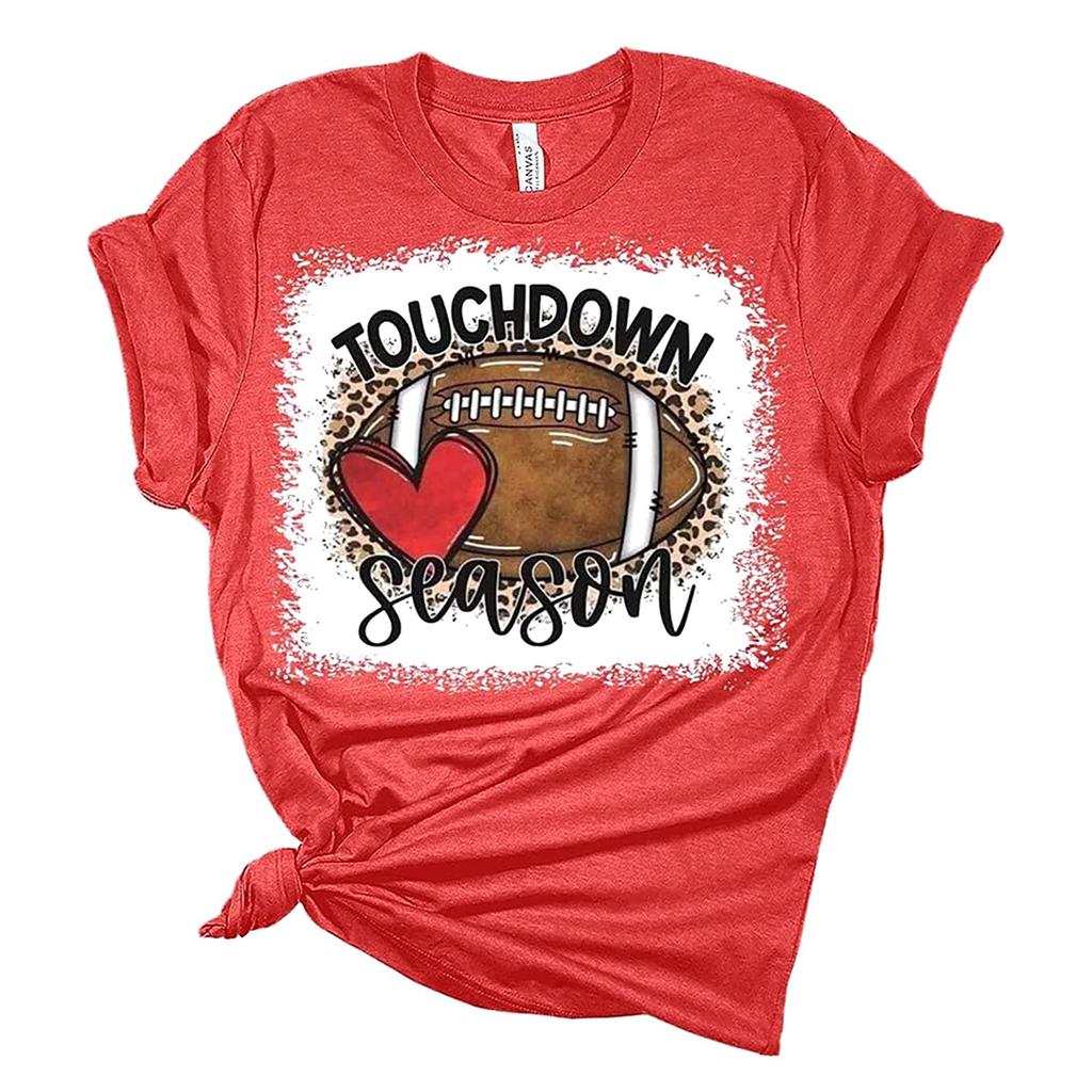 TOUCHDOWN SEASONWomen's Casual Fashion Casual Short Sleeve Rugby Print Round Neck T-shirt Top