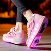 Kids' Luminous Roller Shoes: Four-Wheel Skates for Girls & Two-Wheel Retractable Skates for Boys