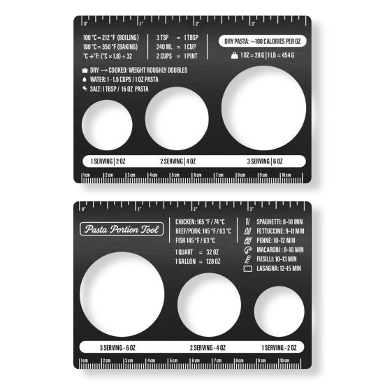 Pasta Portion Measure Tool with Cooking Guide Stainless Steel Kitchen Scale for Spaghetti Includes Unit Conversion & Cooking Time Chart Portable