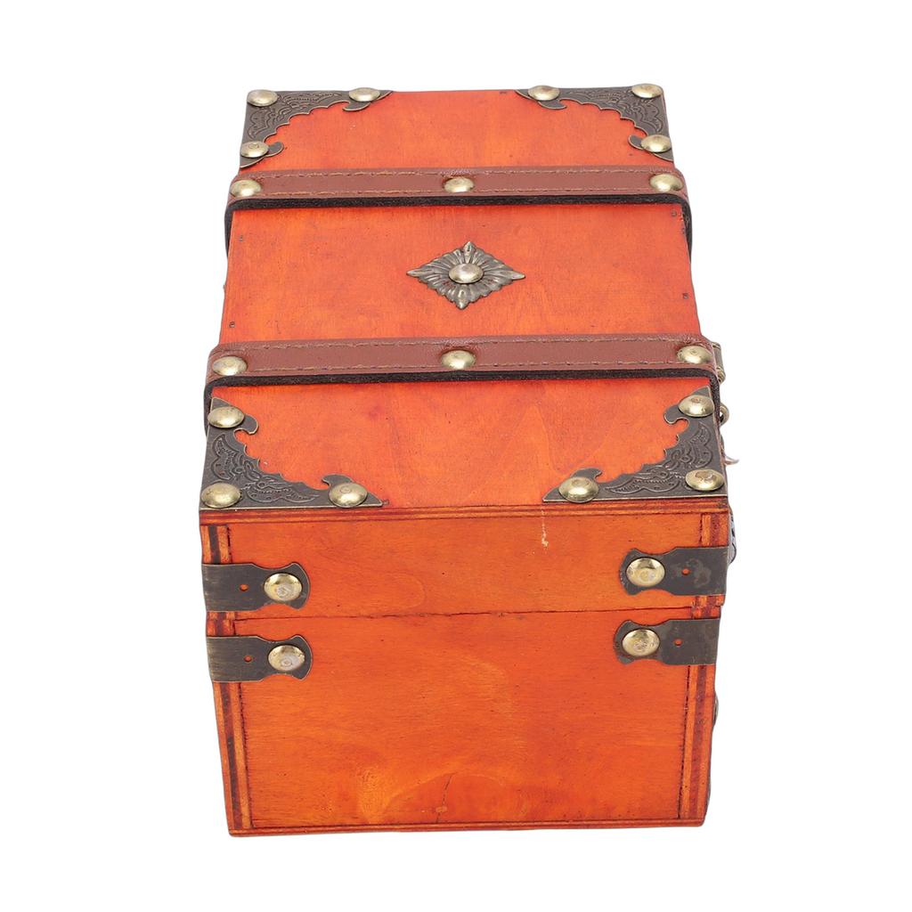 Wooden Treasure Chest Box Vintage Decorative Antique Wood Jewelry Box with Lock Hinged Lid Small Size