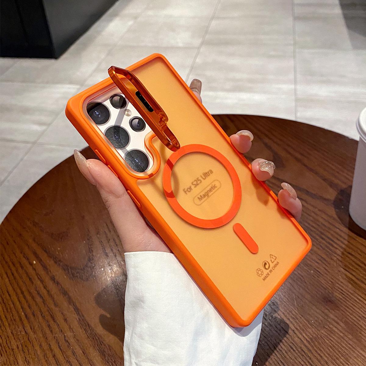 

Metal Bracket Magnetic Case Matte Skin Feel Camera Hole Bracket Phone Case for IPhone 14 for Apple Magnetic Case Samsung A56