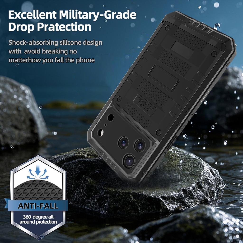 Coque de téléphone étanche IP68 pour iPhone 17 Pro Max Métal + Couvercle en Silicone avec Protection d'Écran