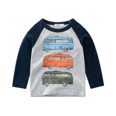 Jongens T-shirts met lange mouwen van katoen, vrachtwagenbus-shirt met grafische T-shirts
