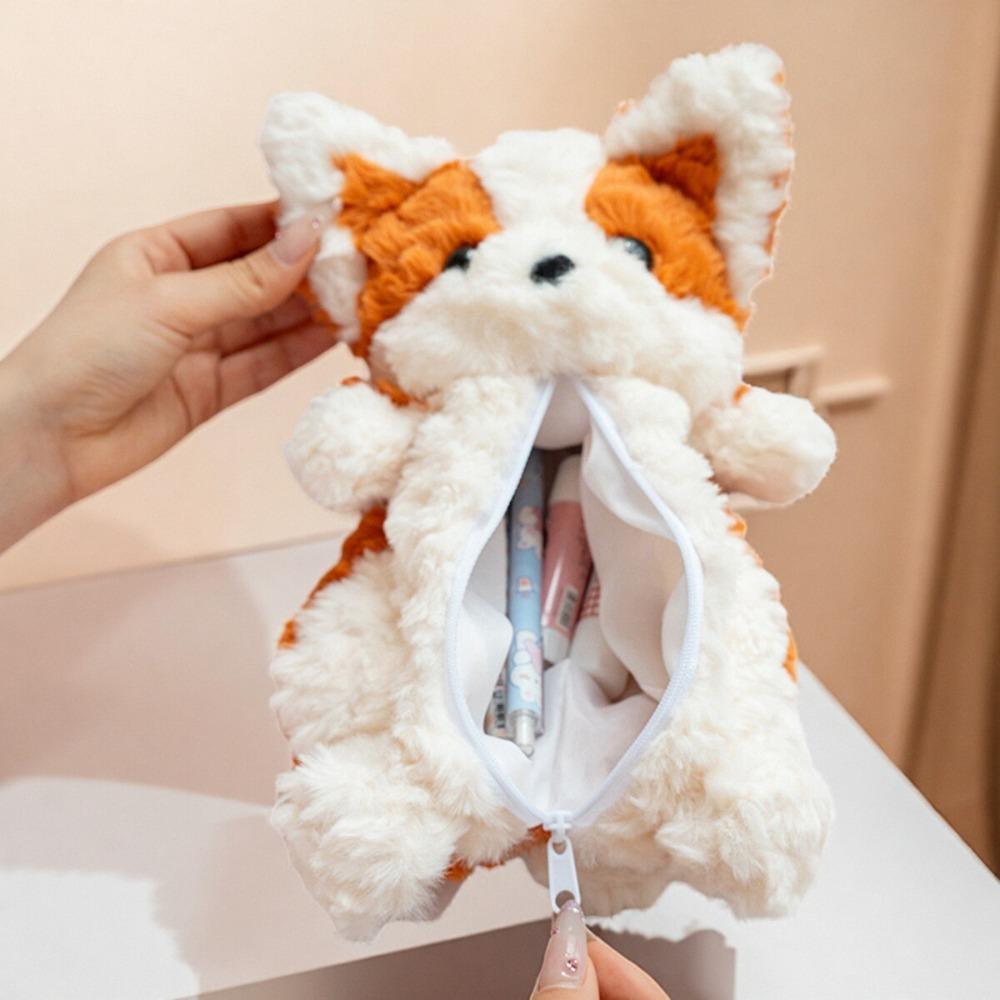 Simulated Little Dog Doll Pencil Bag Plush Little Dog Pen Pouch Dog Doll Stationery Bag  Stationery