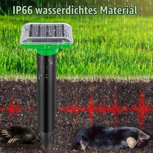 4 Pack Solar Mole Repellent Outdoor Waterproof Ultrasonic Animal Deterrent for Yard Lawn Garden Black