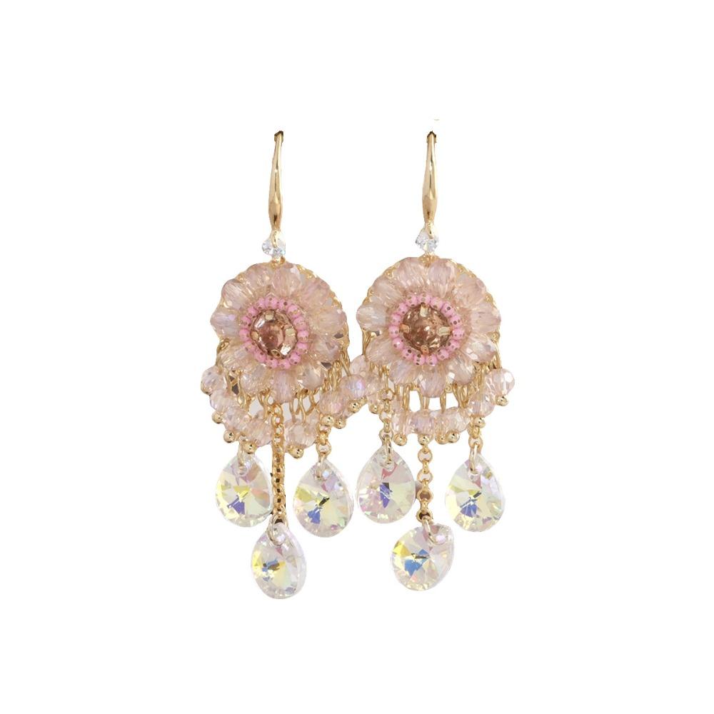 Flower Rhinestone Drop Earrings Pendant Vintage Long Earrings Trendy Crystal Stud Earrings  Party