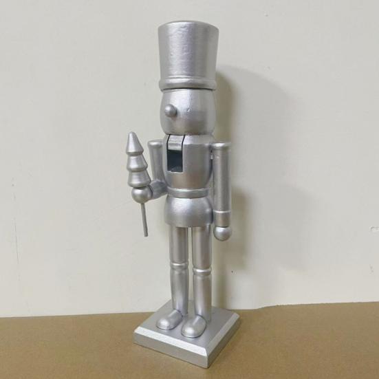 25CM Christmas Wooden Nutcracker Figurine Golden Silver Color Cartoon Soldier Figure Festival Holiday Party Ornament Decoration