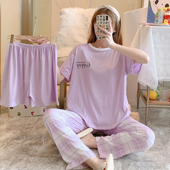 3 Sets Of Summer Women's Pajamas Set Of Short-Sleeved Long Pants Casual Girls Homewear Sets Teenage Homewear
