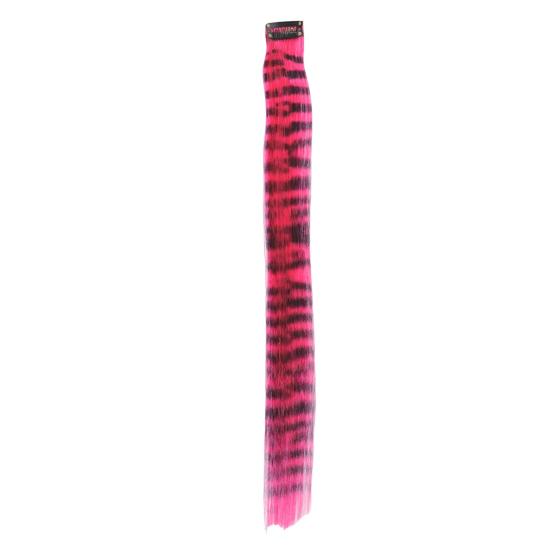 Women Clip-in Raccoon Tail Hair Extension Heat Resistant Natural Looking Long Straight Synthetic Stripe Printed Hairpiece Wig