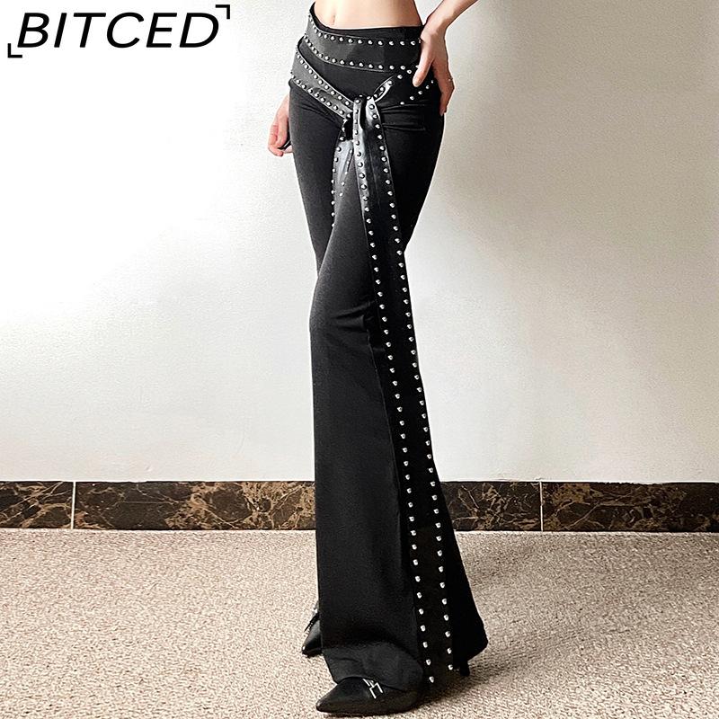 BITCED Summer Women's Solid-Color Slim-Fit High-Waisted Streetwear Casual Straight-Leg Slightly Flared Pants