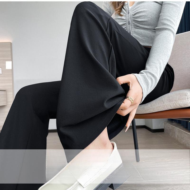 Black Flared Pants for Women, Autumn and Winter New High-Waisted Slimming Slightly Flared Pants, Floor-Length Straight Narrow Suit Pants