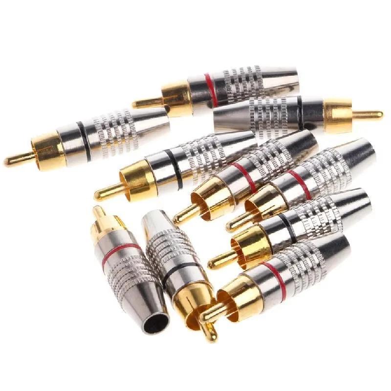 

10pcs RCA Male Plug Audio Video Cable Speaker Connector Lockable Adjustable Gold Plate Audio Plug Rca Male Plug 45mm