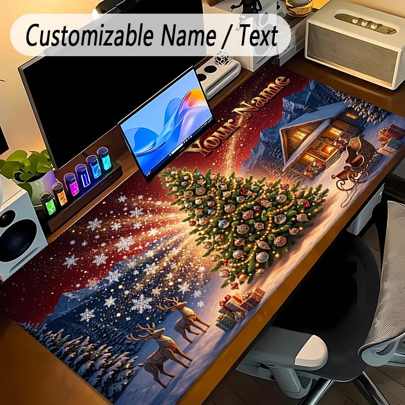 Christmas Theme Personalized Mouse Pad Custom Name Text Non Slip Desk Pad For Laptop Office Desktop