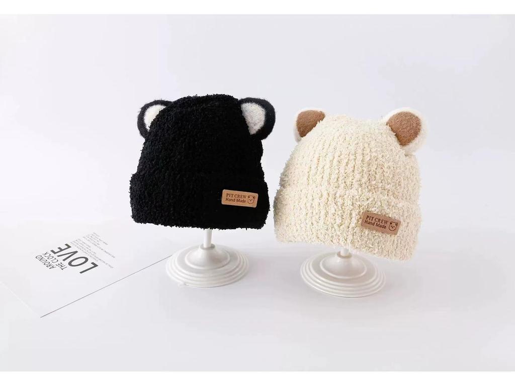 Winter Plush Korean-Style Knitted Baby Hat with Ear Protection for Boys and Girls