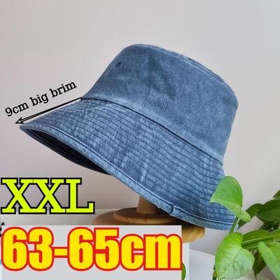 Large Size XXL 65cm Washed Cotton Bucket Hats Men Big Brim Sun Protection Sun Hat Women Big Head Outdoor Fisherman Hats XL 63cm