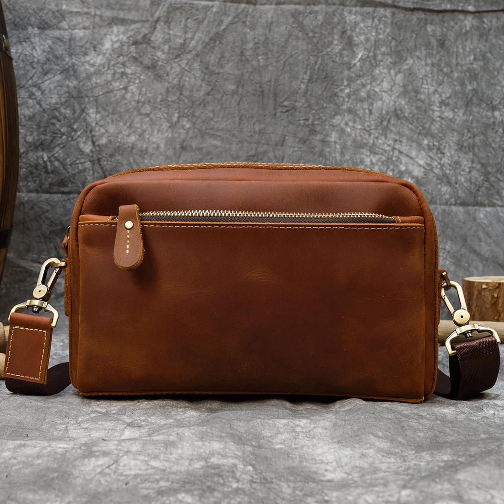 Retro Leather Clutch Bag Unisex Crazy Horse Leather Storage Bag First Layer Cowhide Shoulder Messenger Bag 9458