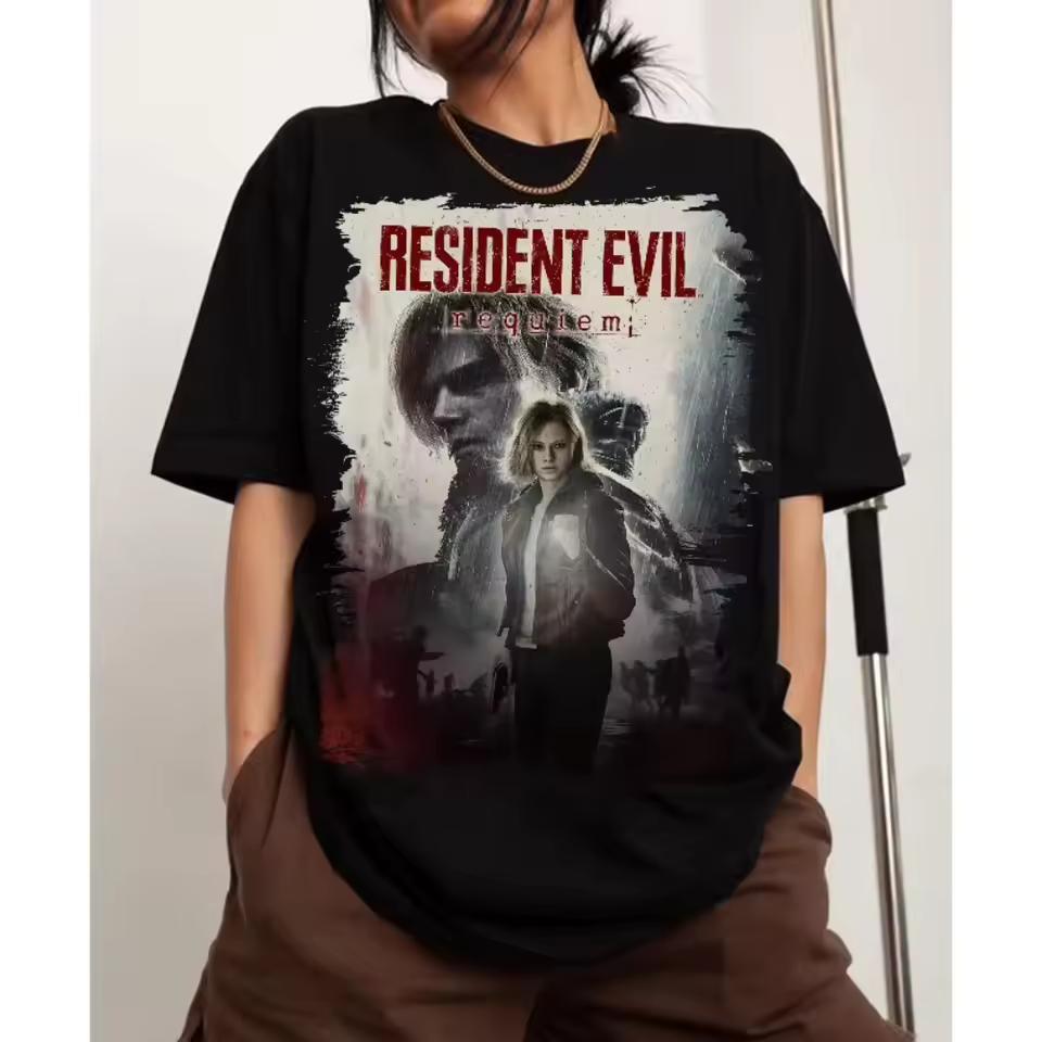 Retro Resident Evil Requiem 2026 T-shirt Short Sleeve Retro Printed Women's Short Sleeve Pattern T-shirt Fan Gift Daily T-shirt