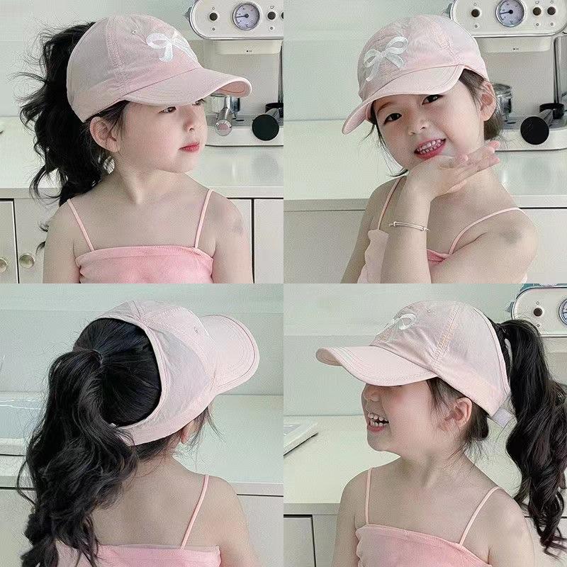 1Pc Summer Quick Drying Sun Visor Hats For Kids Boys Girls  Embroidered Bow Empty Top Ponytail Baseball Cap Children Hat