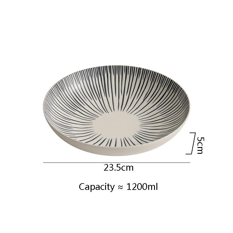 Irregular Striped Ceramic Salad Plate Creative Deep Plate Thick Soup Plate Dessert Plates Restaurant Underglaze Color Tableware