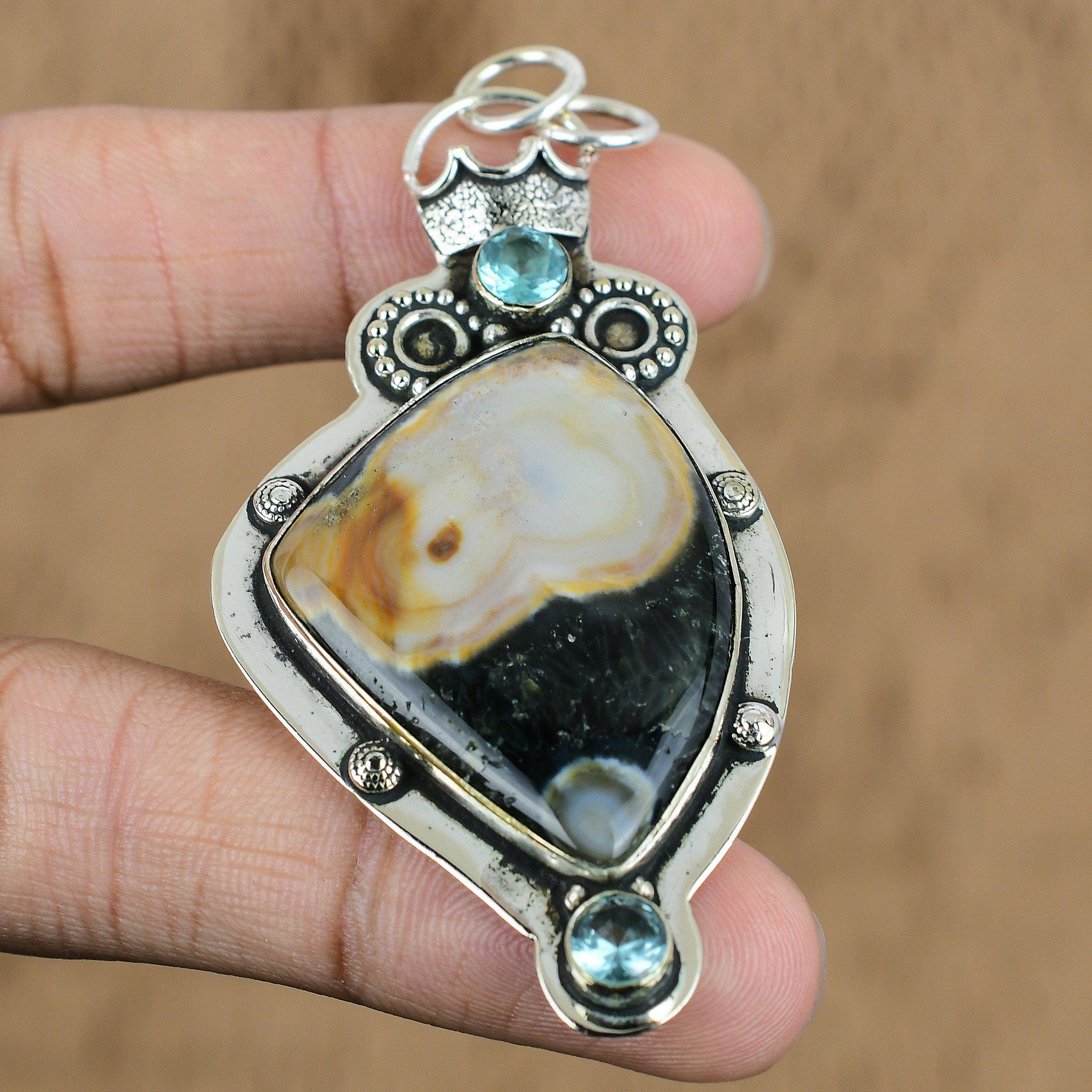 

Gift For Her 925 Sterling Silver Natural Ocean Jasper Gemstone Jewelry Pendant