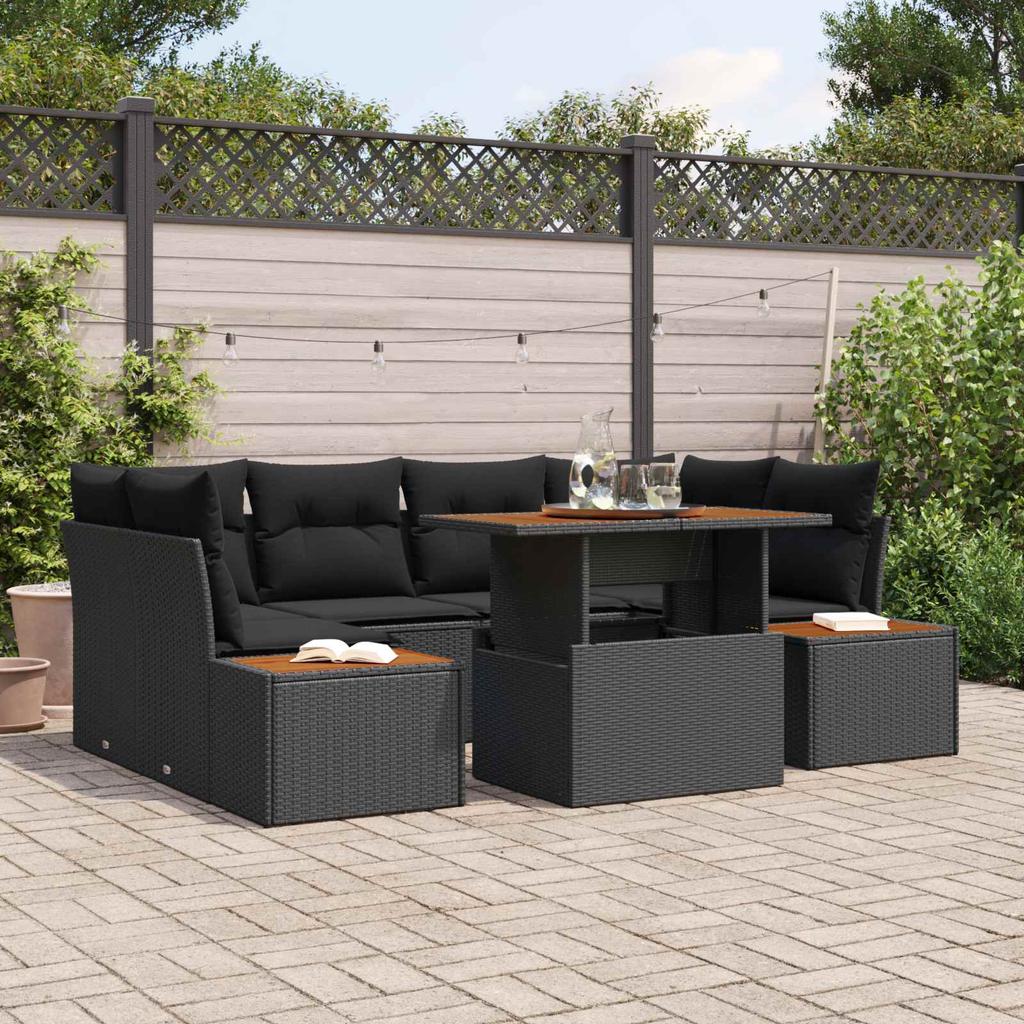 Garden Sofa Set with Storage 7 pcs Black Poly Rattan