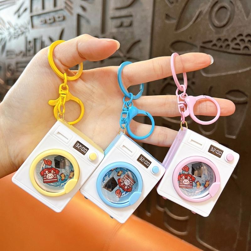 Cute Microwave or Washing Machine Key Chain Decoration With LED Light And Sound Effect For Bag Accessories