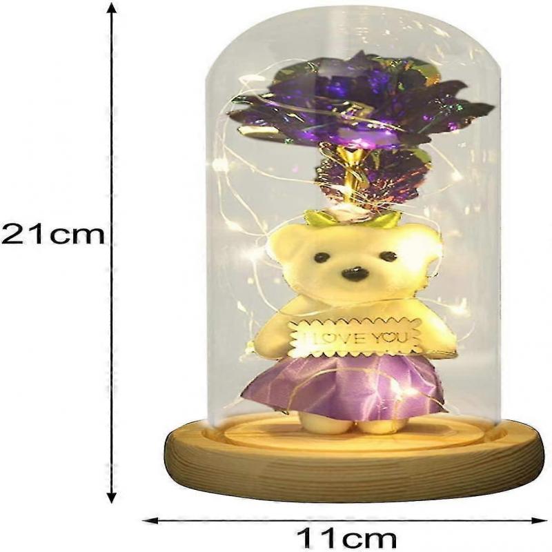 Galaxy Rose In Glass Dome With Lights Infinity Rose Flower Shines