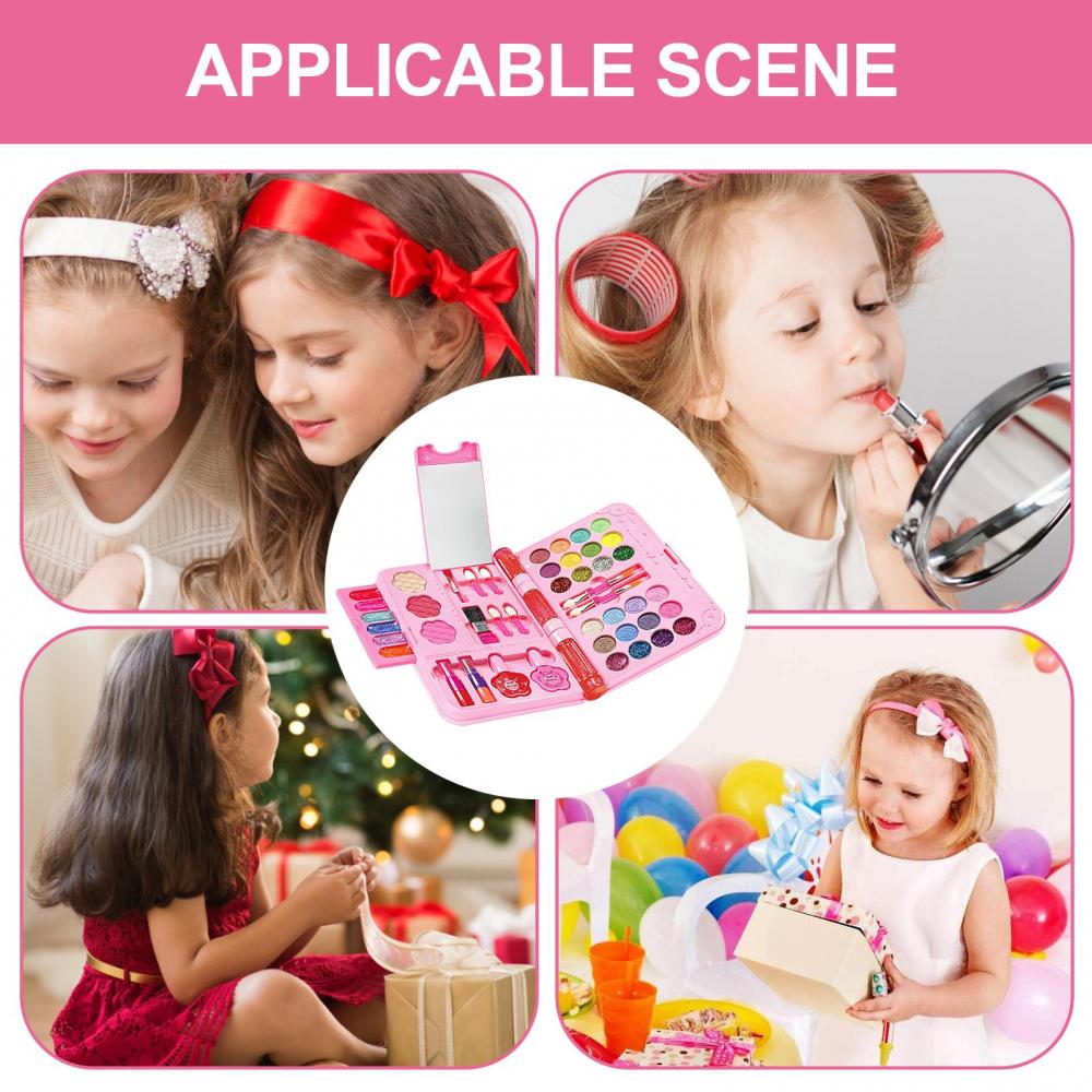 Kinder-Schminkset für Mädchen mit Prinzessinnen-Motiv, echtes, waschbares Kosmetikspielzeug, ausklappbares Notizbuch, Make-up-Palette mit Spiegel, sichere, ungiftige Geburtstagsgeschenke für Mädchen