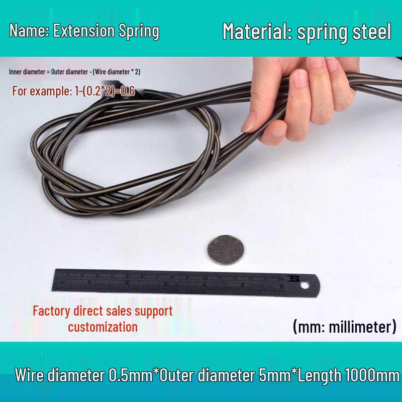 1 Meter Extension Coil Spring with Hook - Strong Tensile Force, Soft Sheath, Ideal for Sliding Doors and Tarpaulins