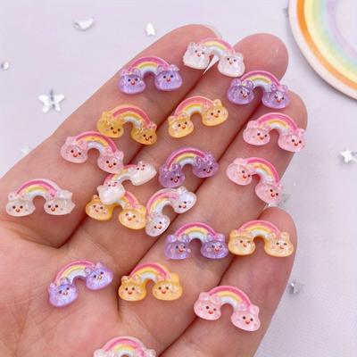 50 sztuk żywica brokat Mini Kawaii królik tęcza paznokcie artystyczne Flatback kamienne aplikacje DIY ślub księga gości Decor biżuteria akcesoria rzemiosło