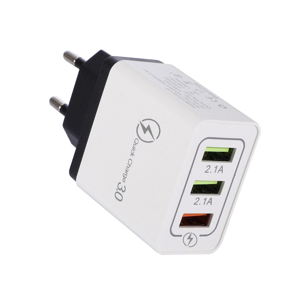 QC3.0 3-Port USB Fast Charger with EU/US Plug for Smartphones