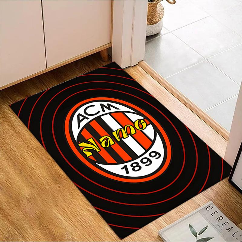 Benutzerdefinierter Name Weihnachten AC Fußballwappen Teppich Spielteppich, Fußmatte für Schlafzimmer Wohnzimmer Eingangsbereich Teppich, Wohndekoration Idee Geschenk für Weihnachten Geburtstag