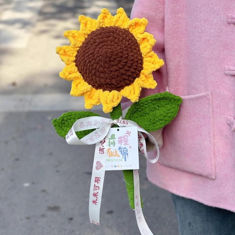 Creative Hand Crocheted Flowers Sunflowers Knitted Flower Artificial Woven Roses Valentine'S Day Wedding Gifts Home Decoration
