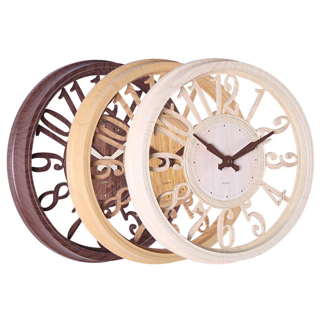 12 inch Retro Wall Clock Hollow Pattern Round Non Ticking Decorative