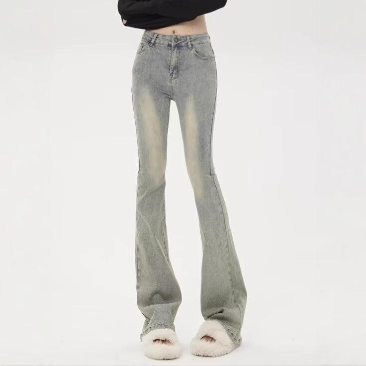 

Ochre High Waist Retro Flare Jeans for Women - Spring Collection M вохра