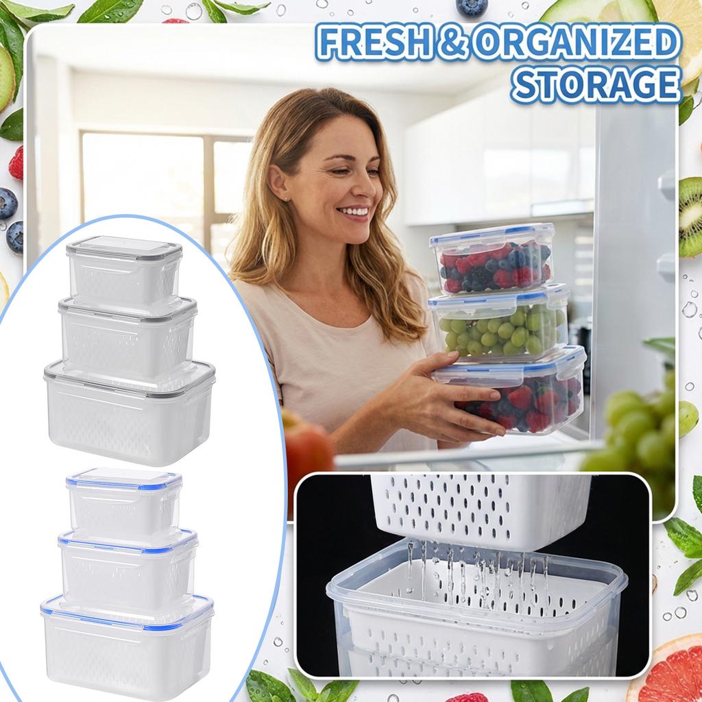 Fruit Storage Containers For Fridge, Leakproof Produce Containers With Removable Colander, Refrigerator Organizers And Storage
