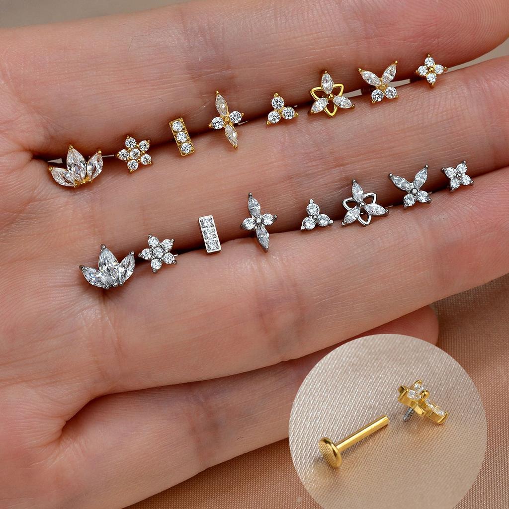 1PC Titanium Stainless Steel Earrings Tiny Butterfly Leaf Flat Rook Lobe Cartilage Snug Helix Couch Tragus Labre Piercing 16G
