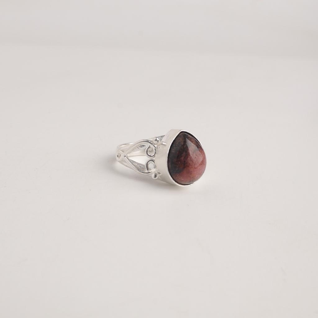 Natural Black Rhodonite Gemstone 925 Sterling Silver Jewelry Partywear Red Ring RR-46-25