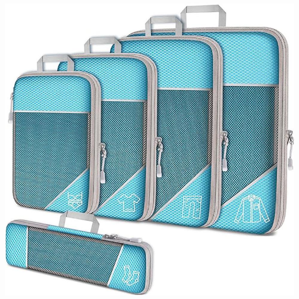 

5Pcs/Set Luggage Organizer Bags Oxford Cloth Travel Packing Expandable Clothes Storage Bags Baby Blue